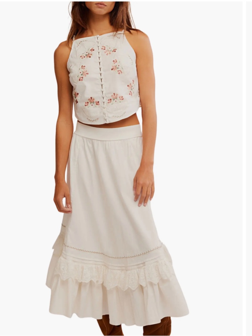 Free People Maeberrie Embroidered Crop Top and Skirt Set